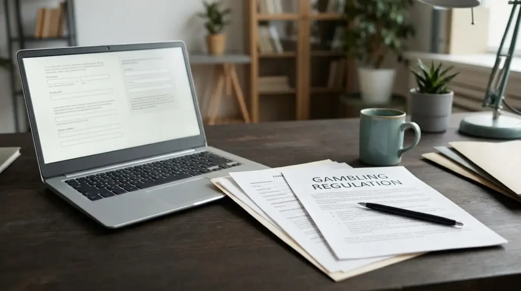 Editorial desk with Australian legal papers, a laptop and neutral compliance documents