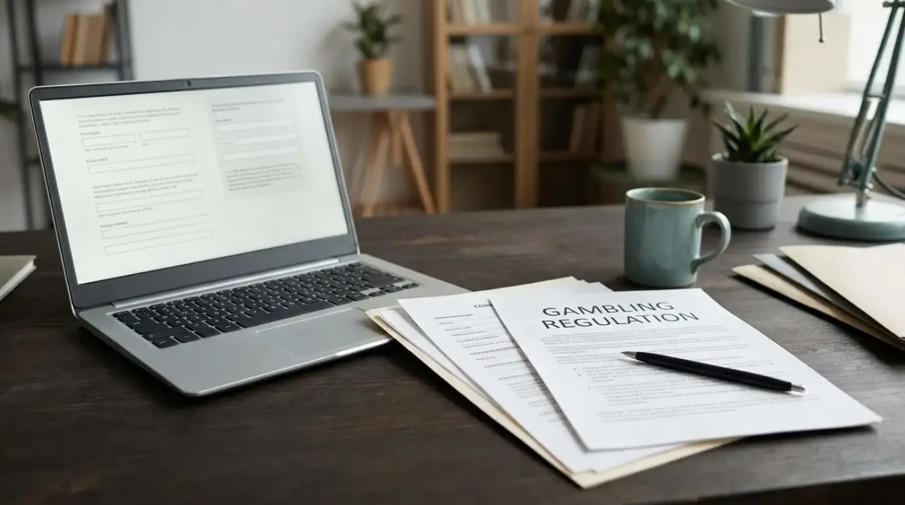 Editorial desk with Australian legal papers, a laptop and neutral compliance documents